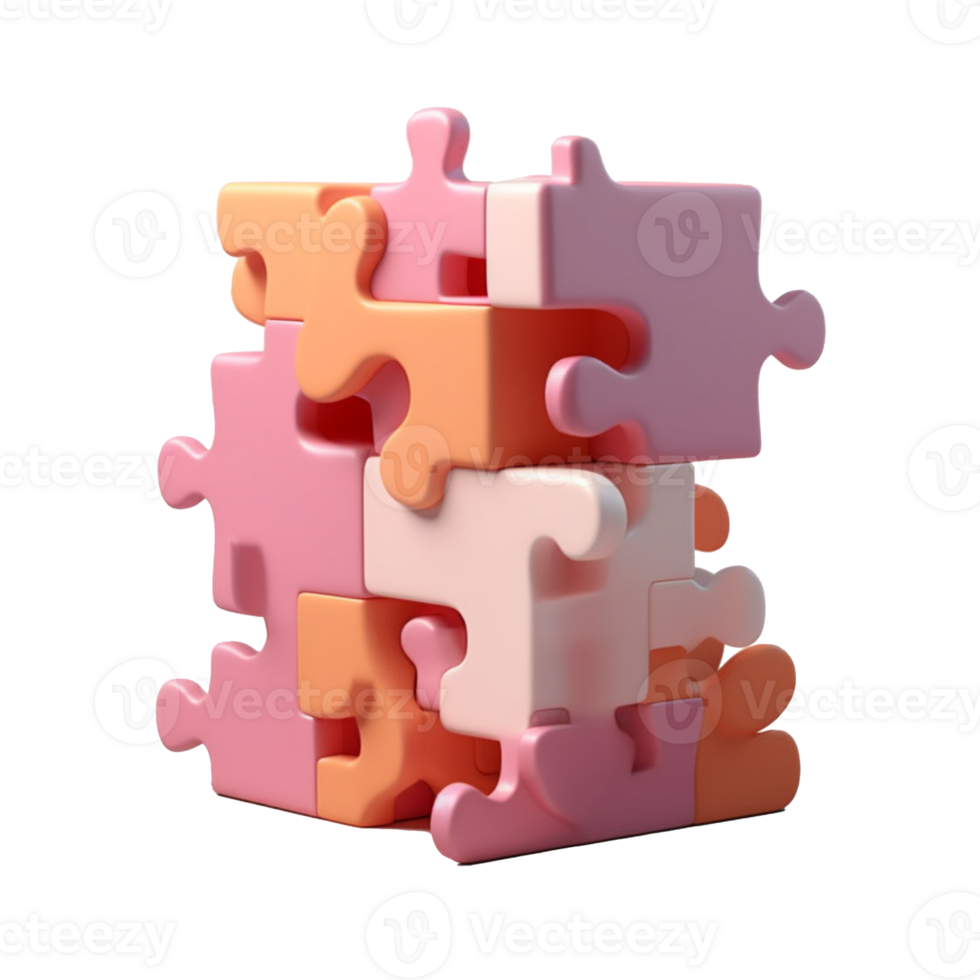 Jigsaw puzzle in 3D style trending color palette with png