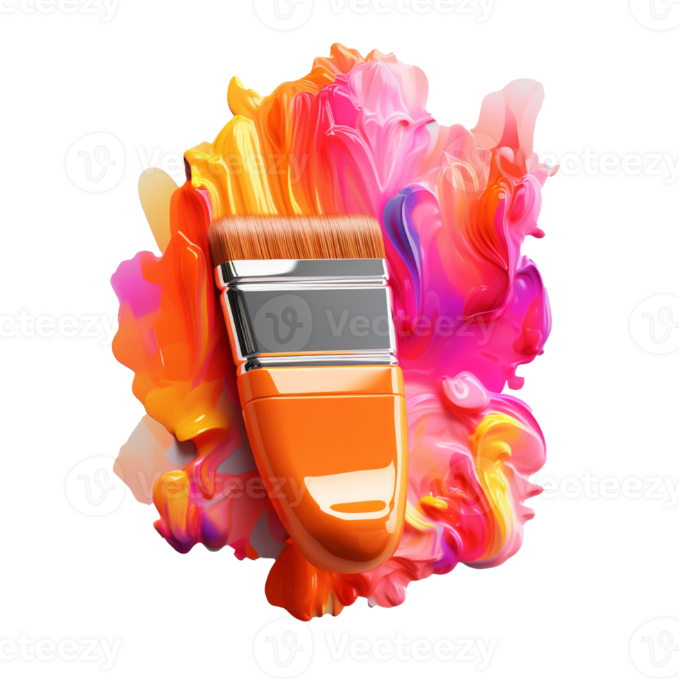 acrylic paint brush in 3D style trending color palette with png