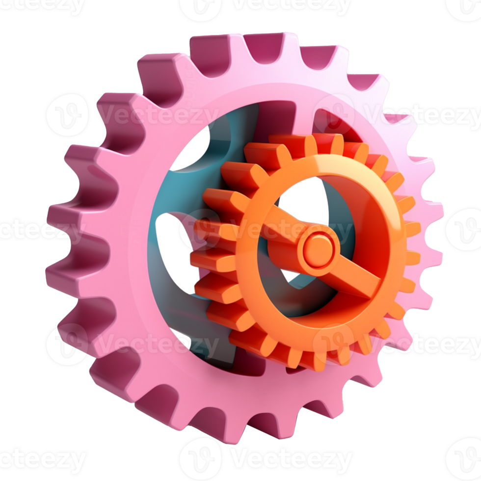 cog in 3D style trending color palette with png