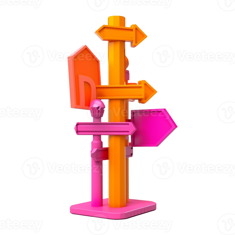 signpost in 3D style trending color palette with png