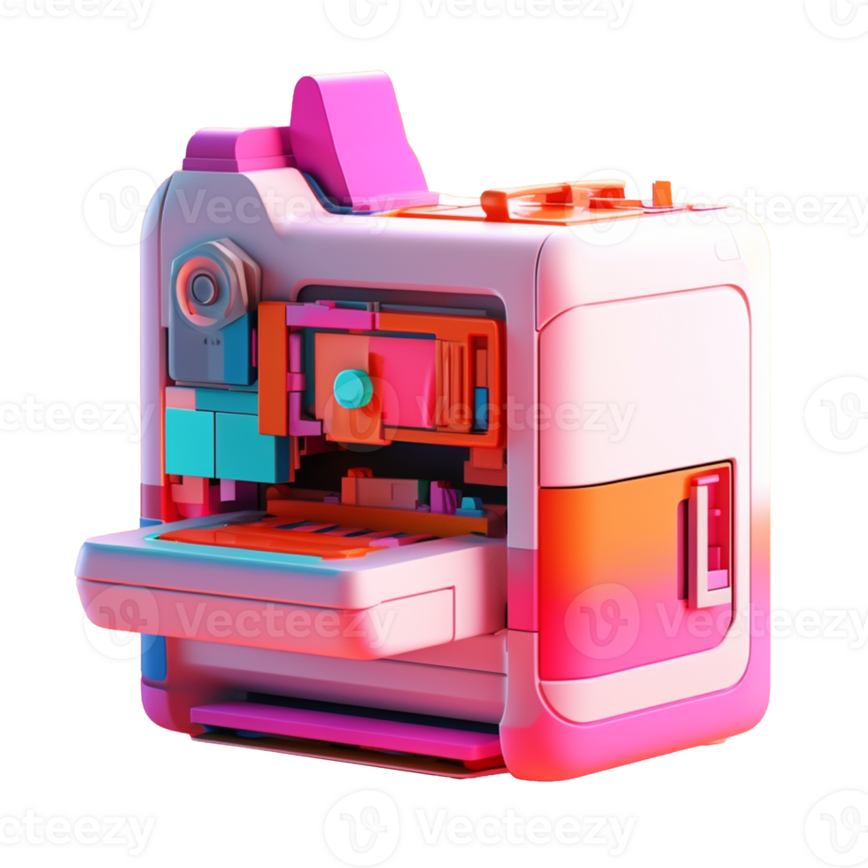printer in 3D style trending color palette with png