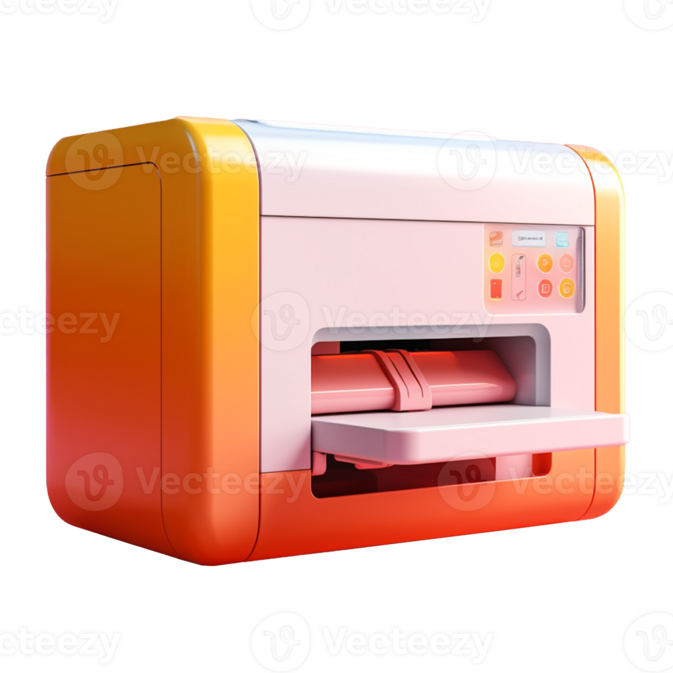 printer in 3D style trending color palette with png