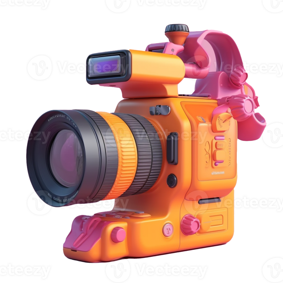 digital camera in 3D style trending color palette with png