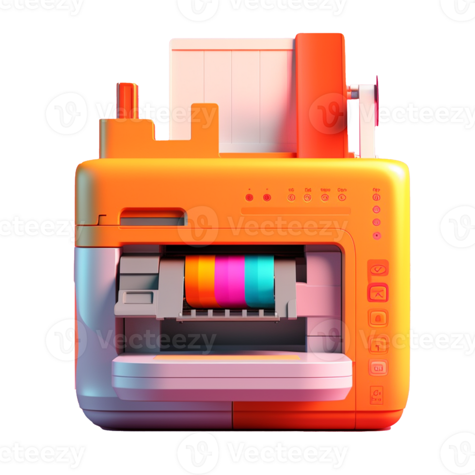 printer in 3D style trending color palette with png