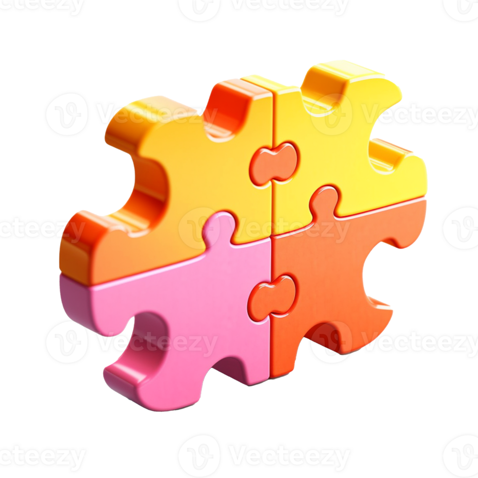 Jigsaw puzzle in 3D style trending color palette with png