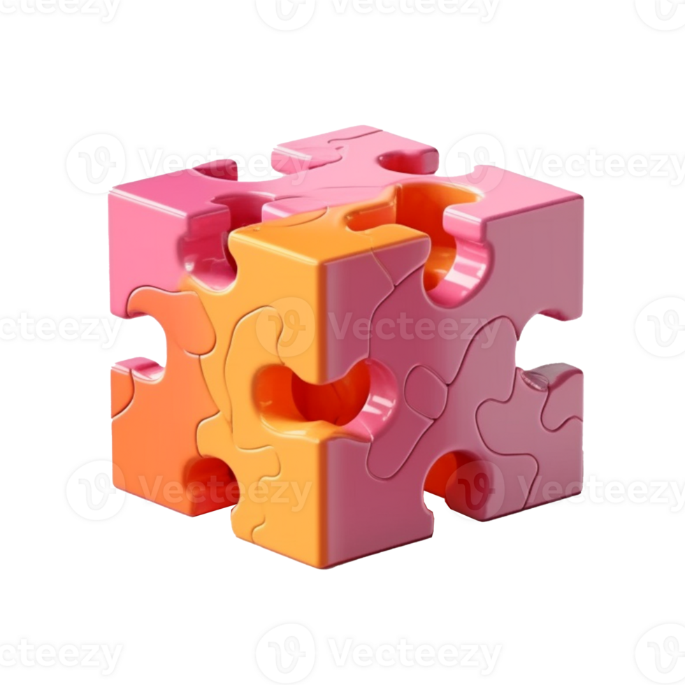 Jigsaw puzzle in 3D style trending color palette with png