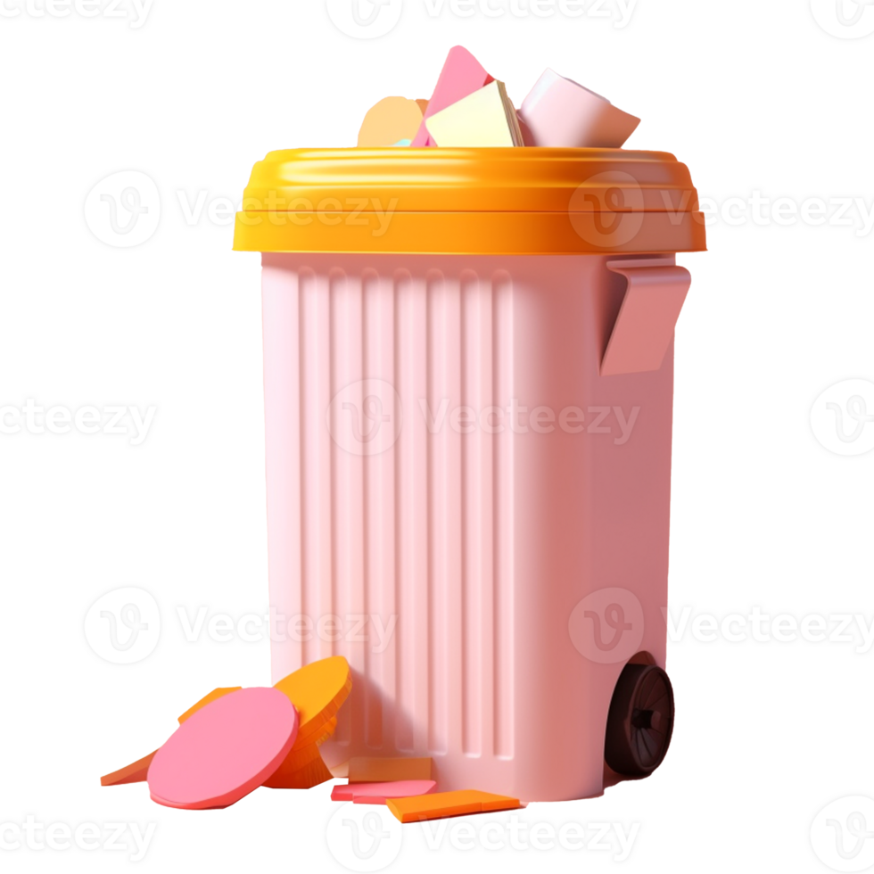 rubbish bin in 3D style trending color palette with png