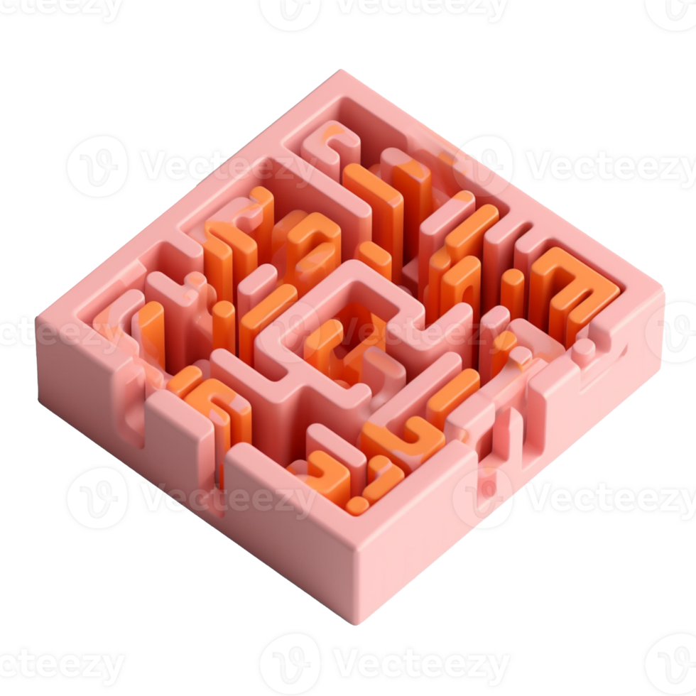 small maze in 3D style trending color palette with png