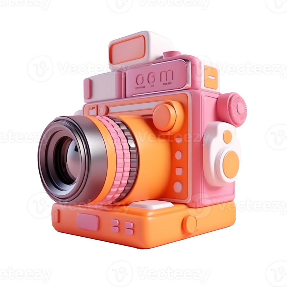 digital camera in 3D style trending color palette with png