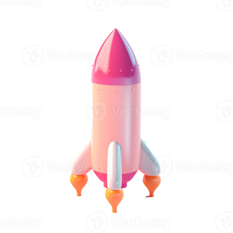 rocket in 3D style trending color palette with png