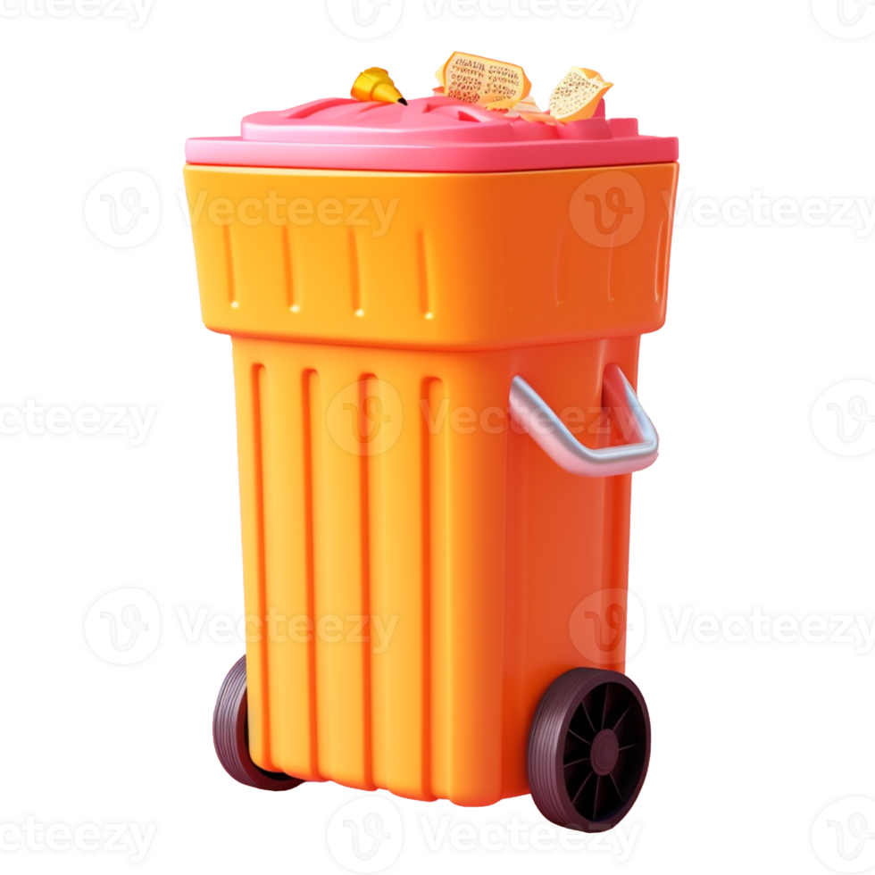 rubbish bin in 3D style trending color palette with png