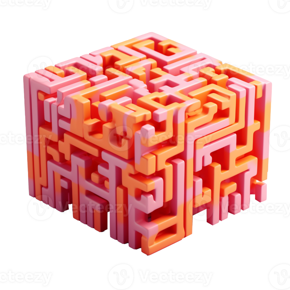 small maze in 3D style trending color palette with png