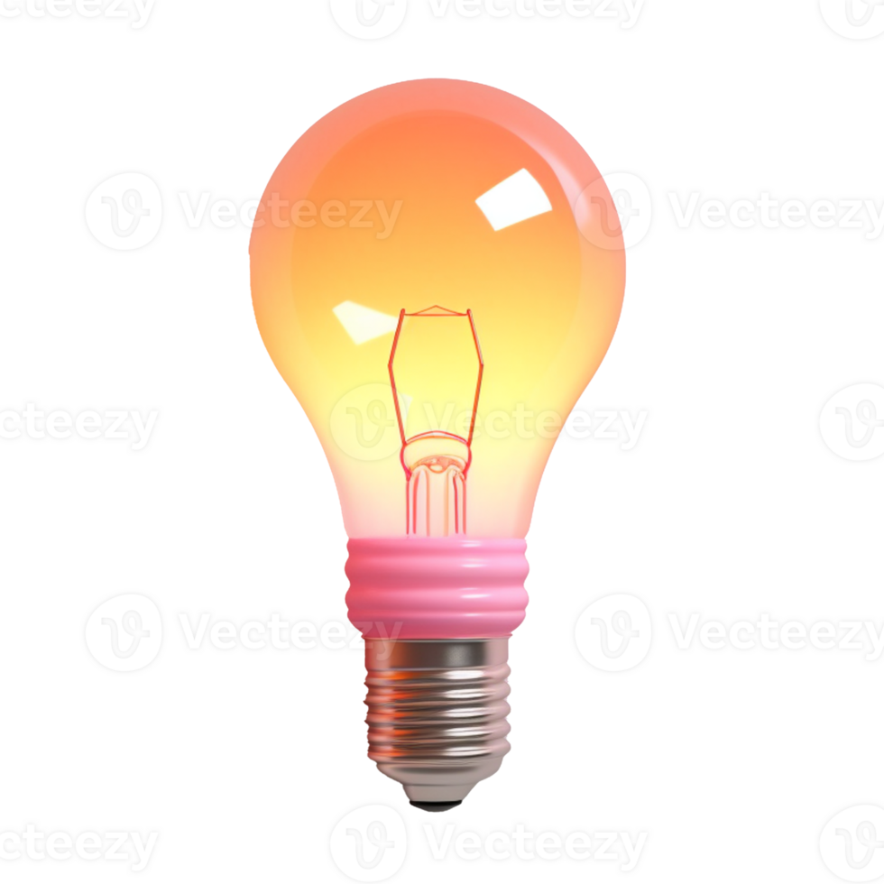 light bulb in 3D style trending color palette with png