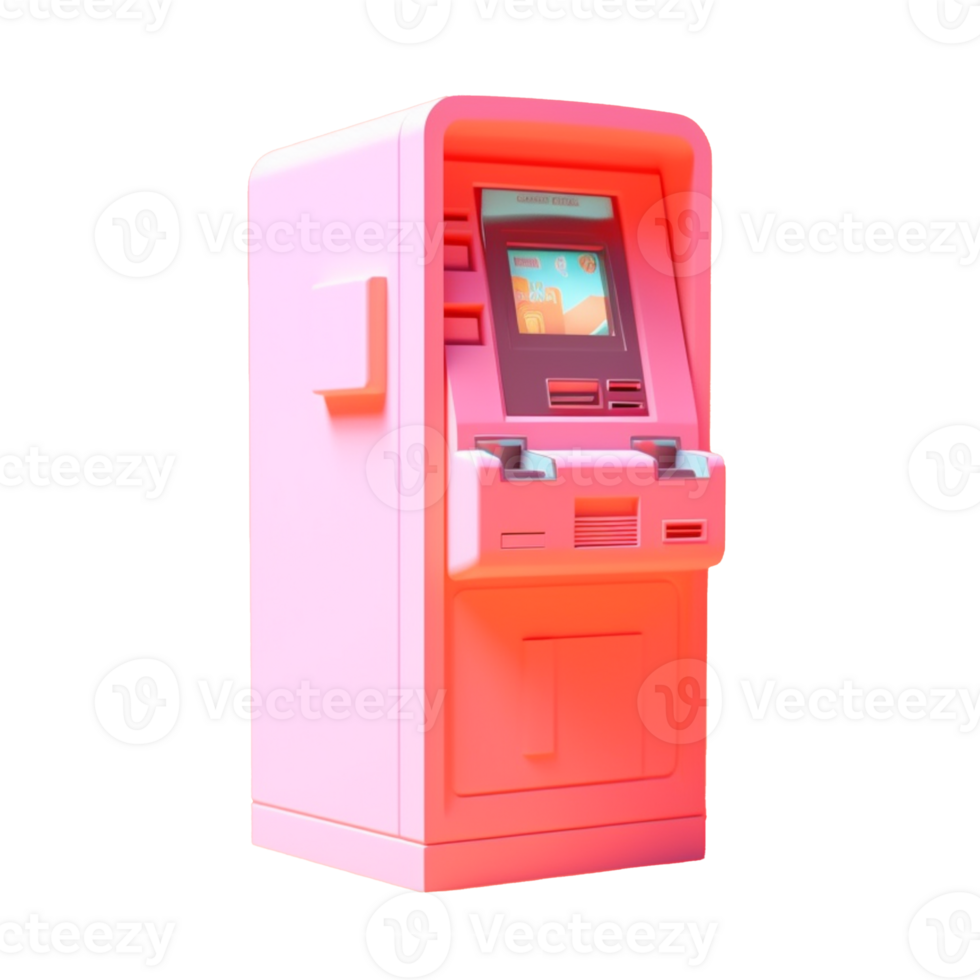 ATM booth in 3D style trending color palette with png