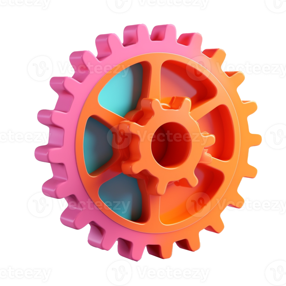 cog in 3D style trending color palette with png