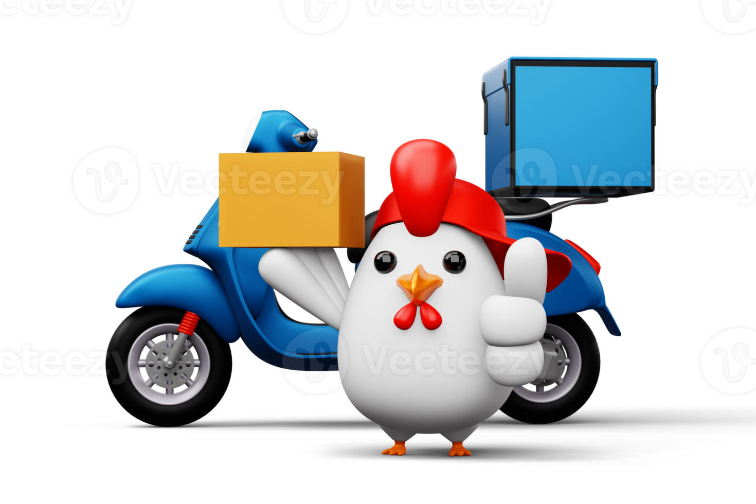 Cute chicken holding a parcel box, delivery chicken, 3d rendering png