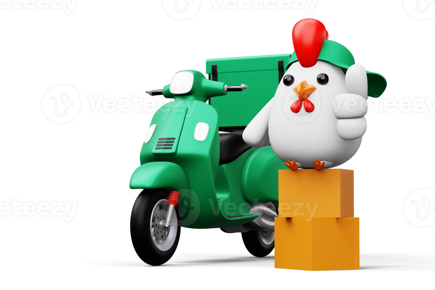 Cute chicken holding a parcel box, delivery chicken, 3d rendering png