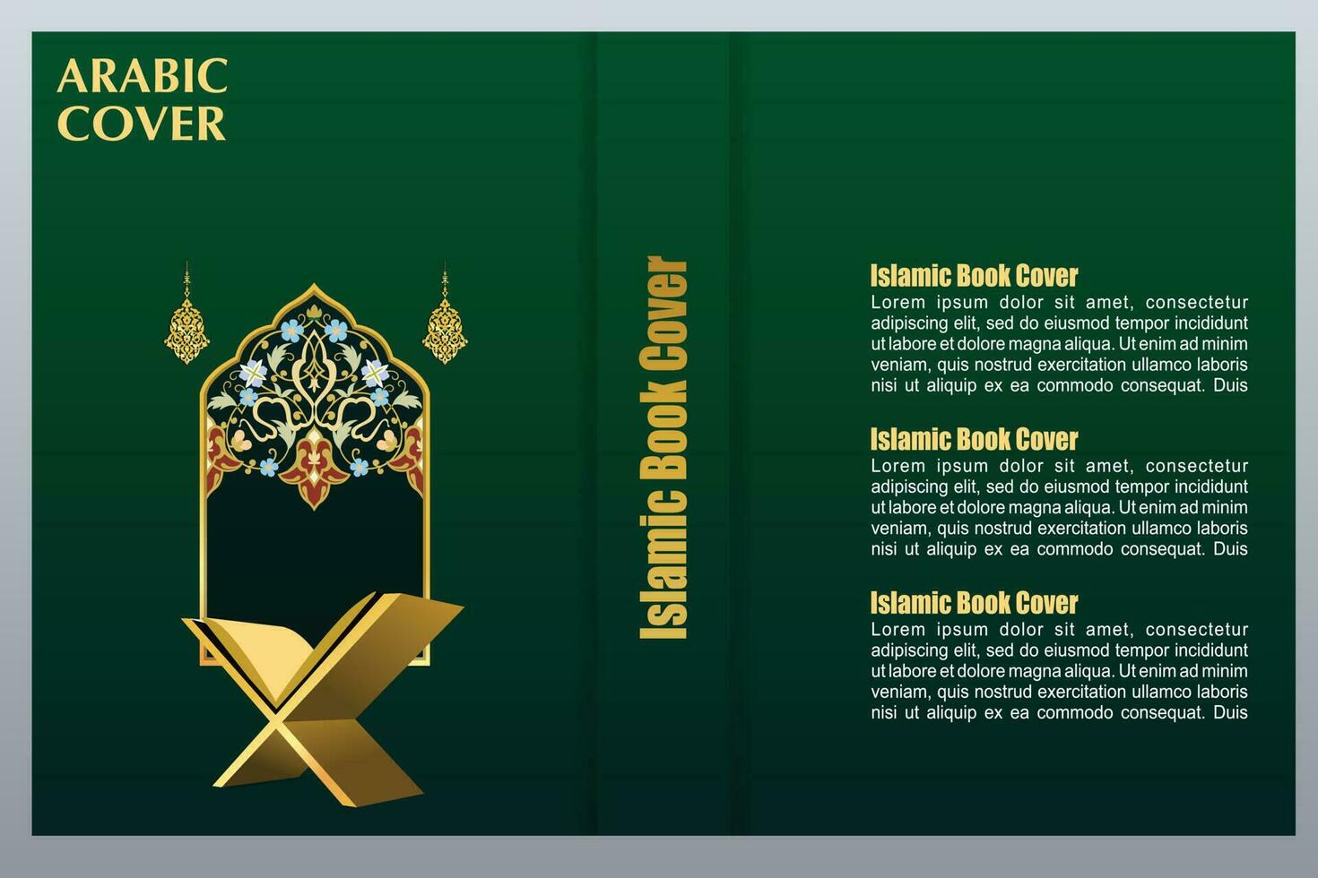 Arabic islamic style book cover design with ornament floral vector background