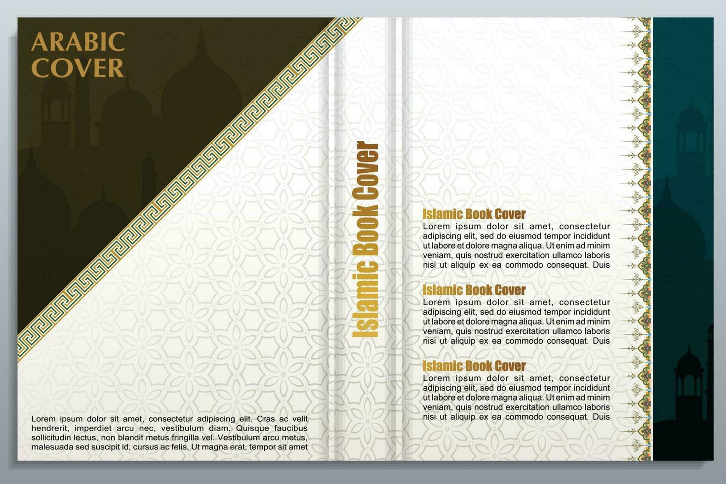 Arábica islámico estilo libro cubrir diseño con ornamento floral vector antecedentes