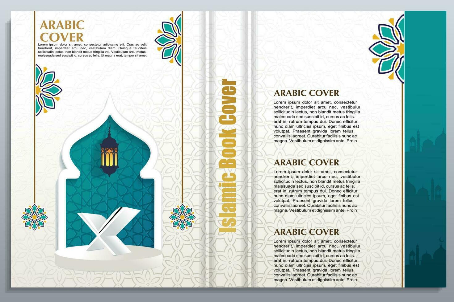 Arabic islamic style book cover design with ornament floral vector background