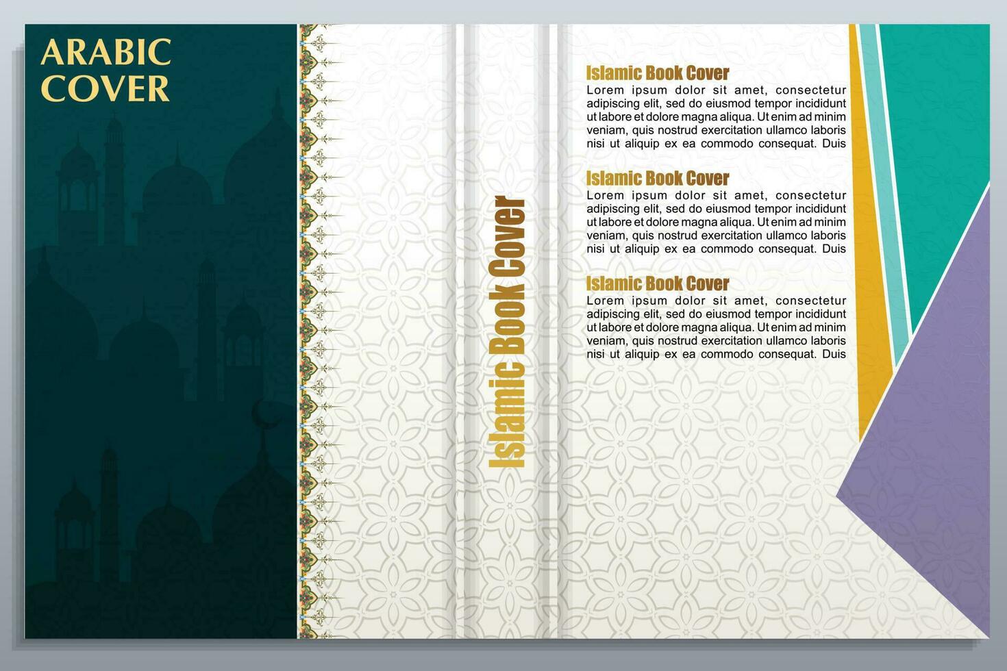 Arábica islámico estilo libro cubrir diseño con ornamento floral vector antecedentes