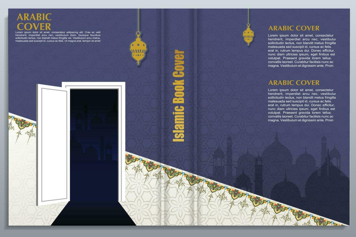 Arabic islamic style book cover design with ornament floral vector background