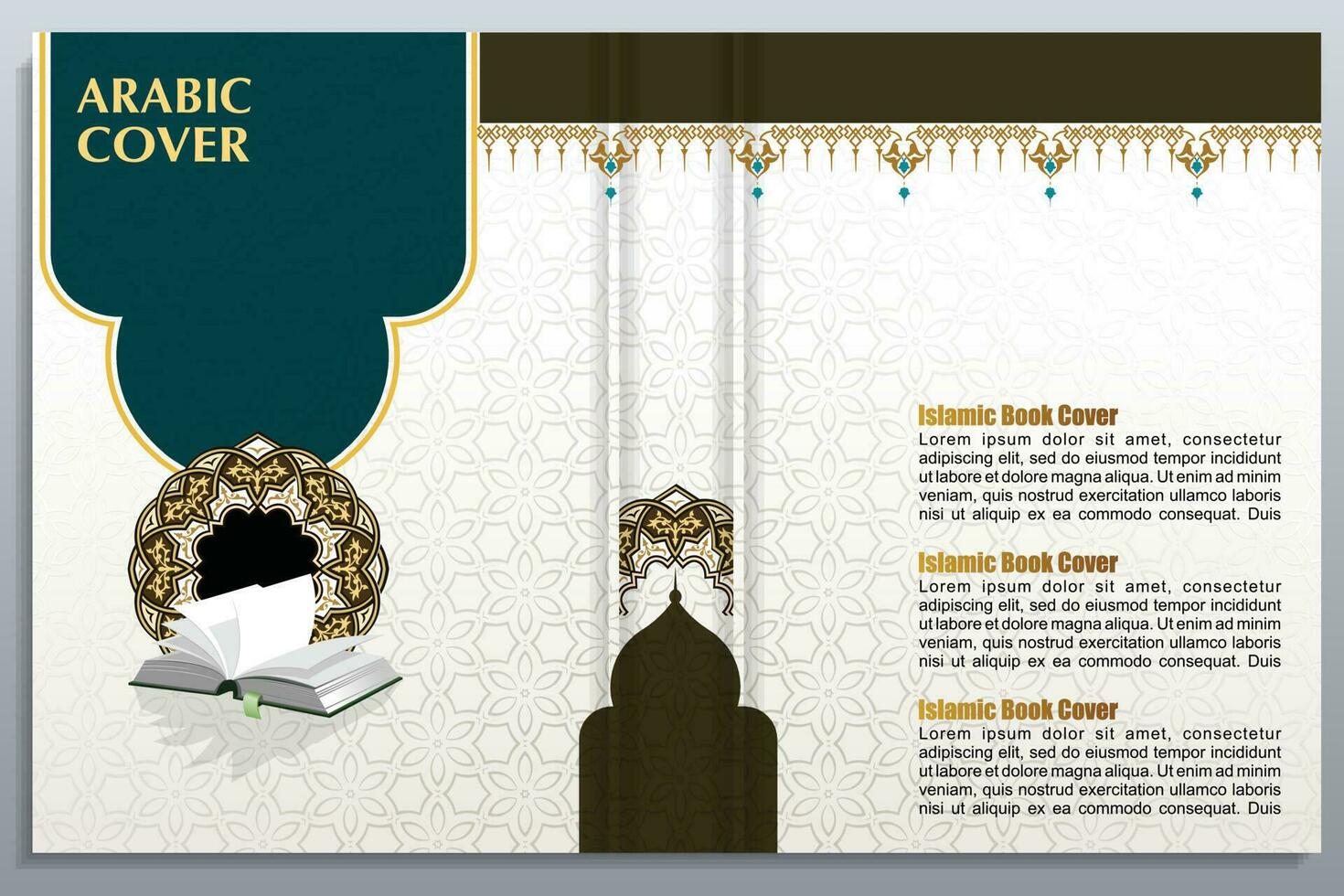 Arabic islamic style book cover design with ornament floral vector background