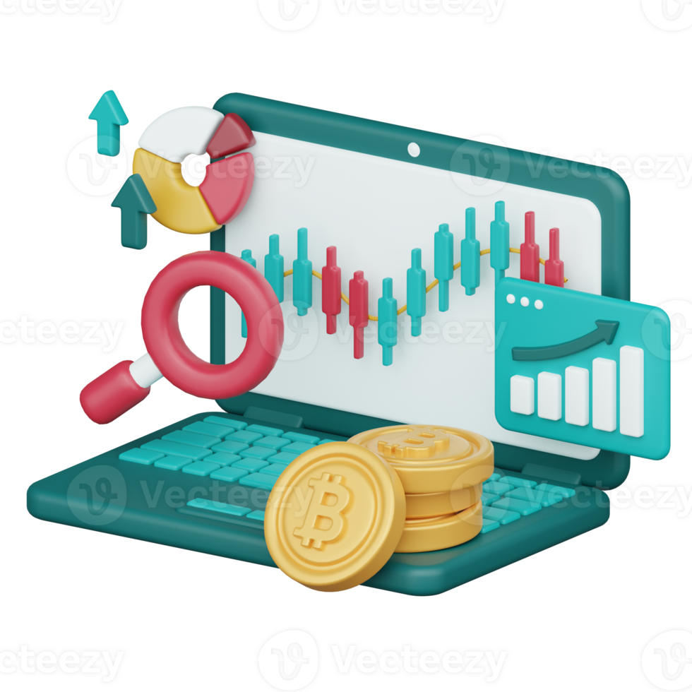 comercio en ordenador portátil 3d criptomoneda inversión icono png