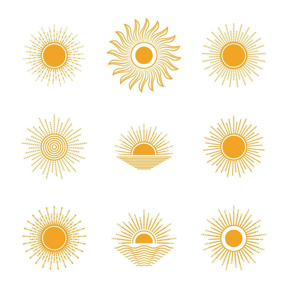 Set of Sun Logo Vector Icon. Stock illustration.