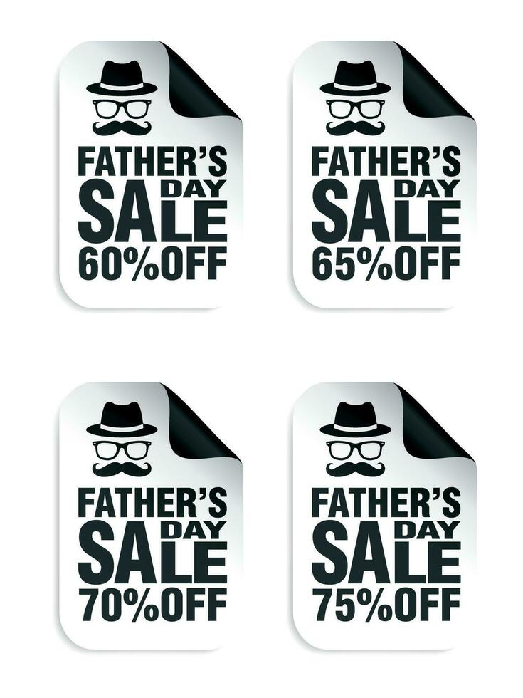 Fathers day sale white stickers set 60, 65, 70, 75 off discount vector