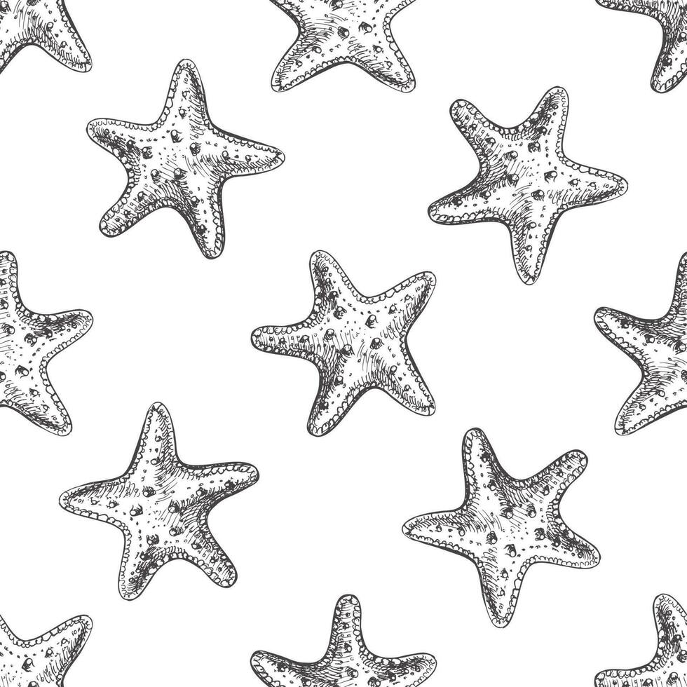 Hand drawn vector illustrations - seamless pattern of starfish. Marine background. Perfect for invitations, greeting cards, posters, prints, banners, flyers etc