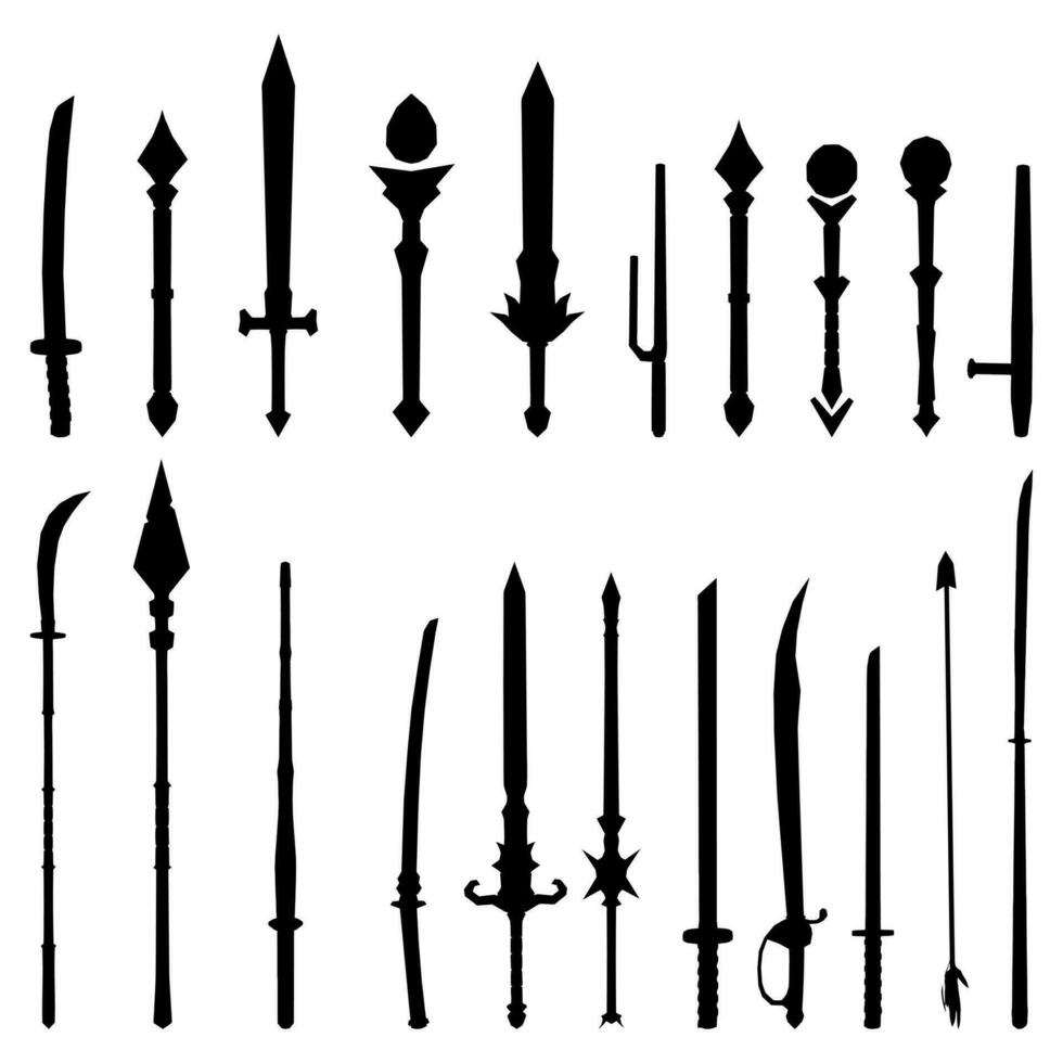 Free vector bundle 2 silhouettes of ancient sharp weapons and ninja equipment suitable for decoration and various designs