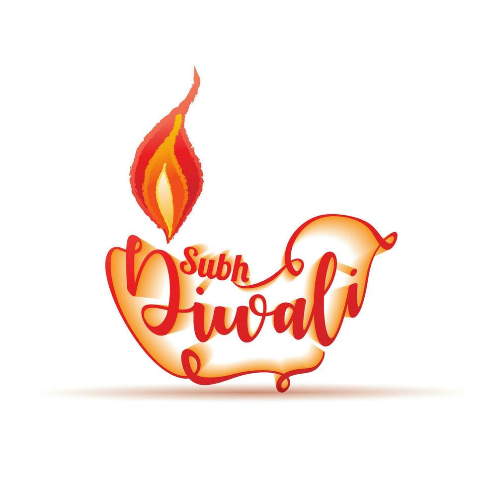 Illuminated oil lamp made by calligraphy Happy Diwali on white background for Festival Of Lights celebration concept. Can be used as greeting card design. vector
