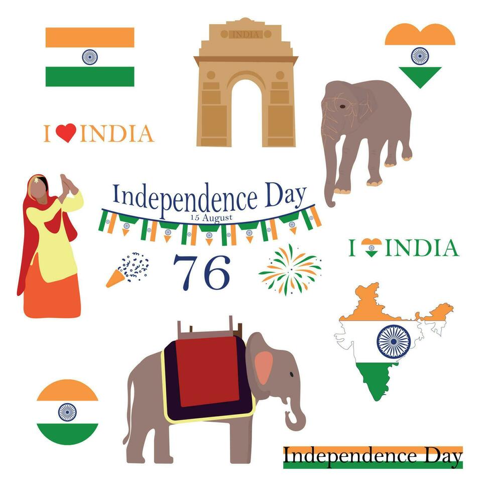 Indian Culture Character Set Flat Icons Isolated Vector Illustration