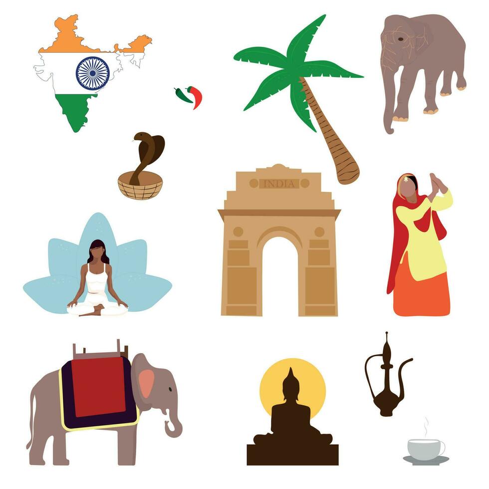 Indian Culture Character Set Flat Icons Isolated Vector Illustration