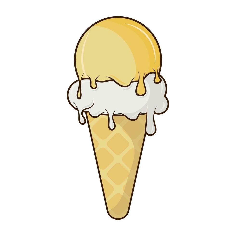 Ice cream in a bright cartoon style of Groovy. Ice cream vector in pleasant colors. isolated on a white background.