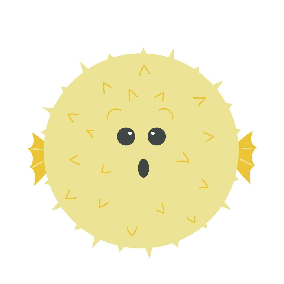 yellow Puffer with surprised eyes. Cute puffer fish with eyes and mouth. Vector illustration.