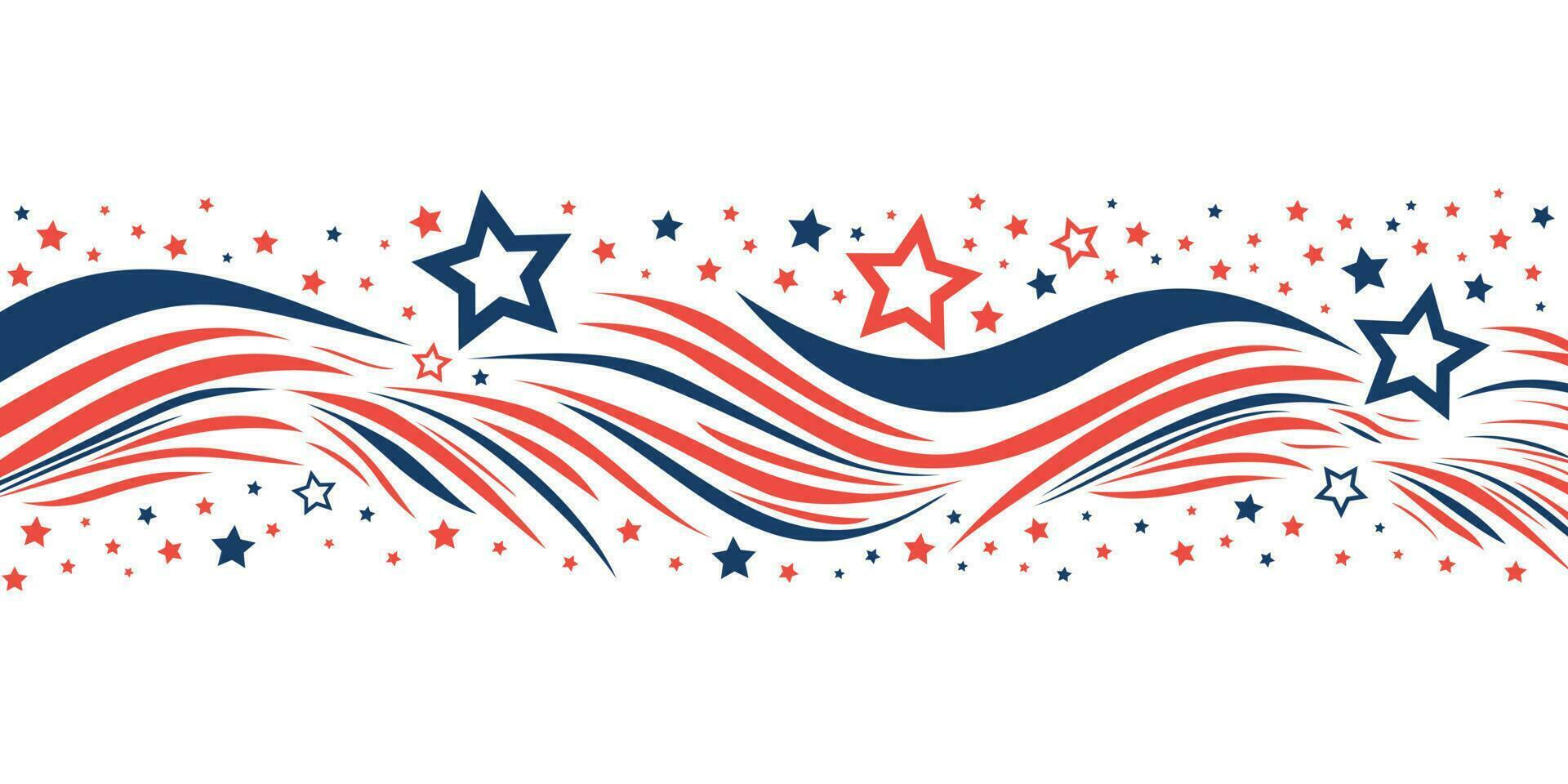 Patriotic banner with red and blue stripes with stars for an American holiday. Blue and red abstract waves. Vector illustration. Isolated on white background.