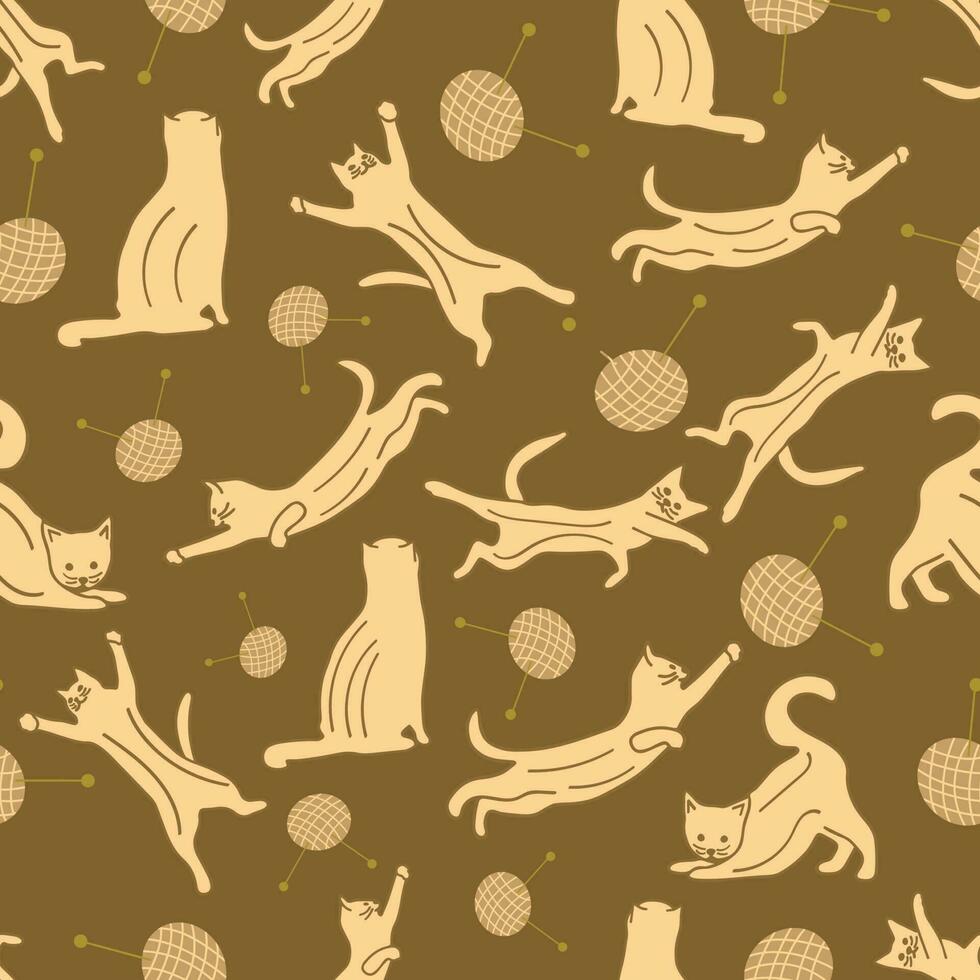 Seamless pattern with cats and yarn. Vector