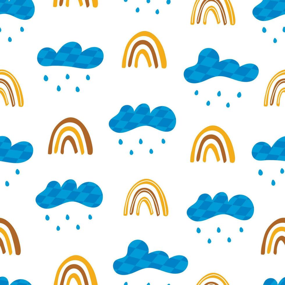 Seamless pattern with rain and rainbow. Vector