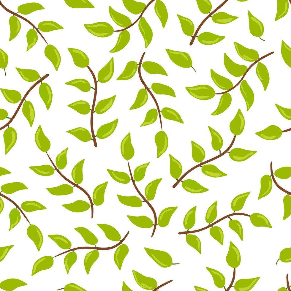 Seamless pattern with green twigs. Vector hand drawn