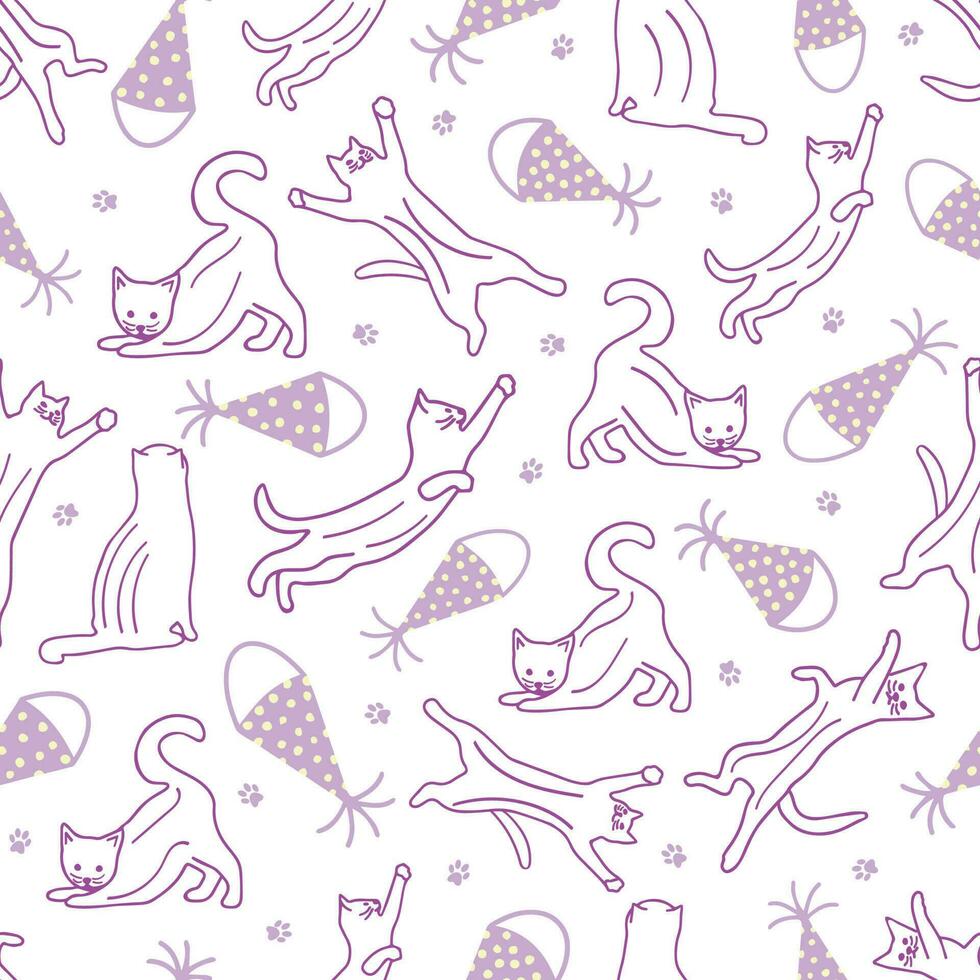 Seamless pattern with cats in different poses. Vector