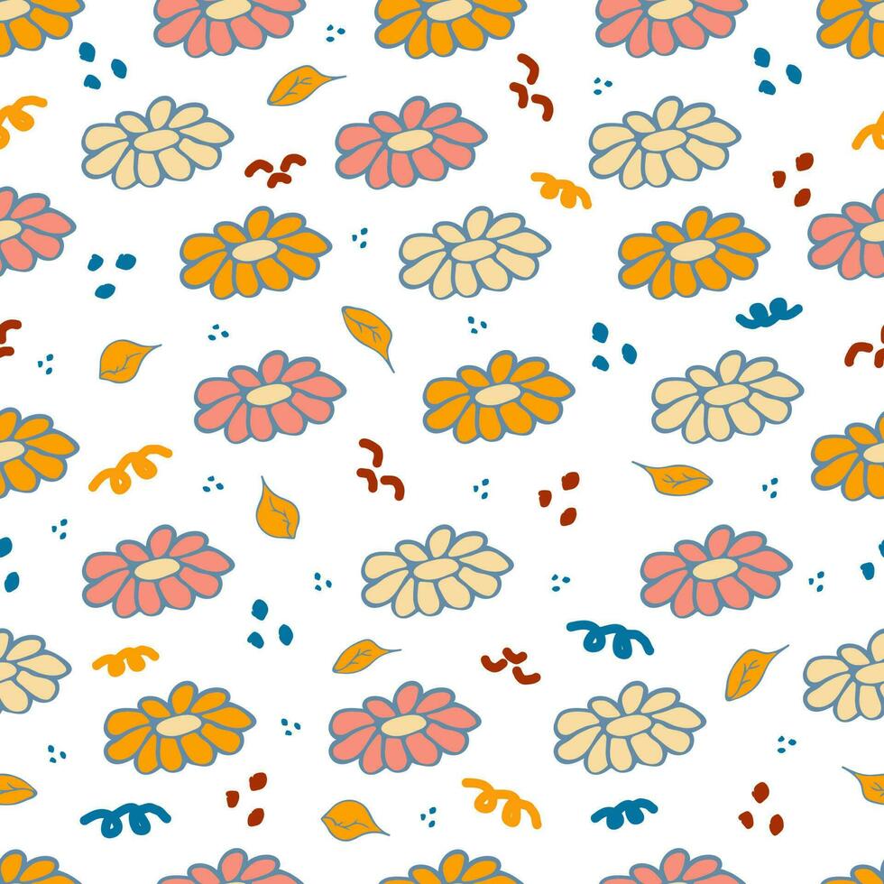 Seamless pattern with bright flowers and leaves vector