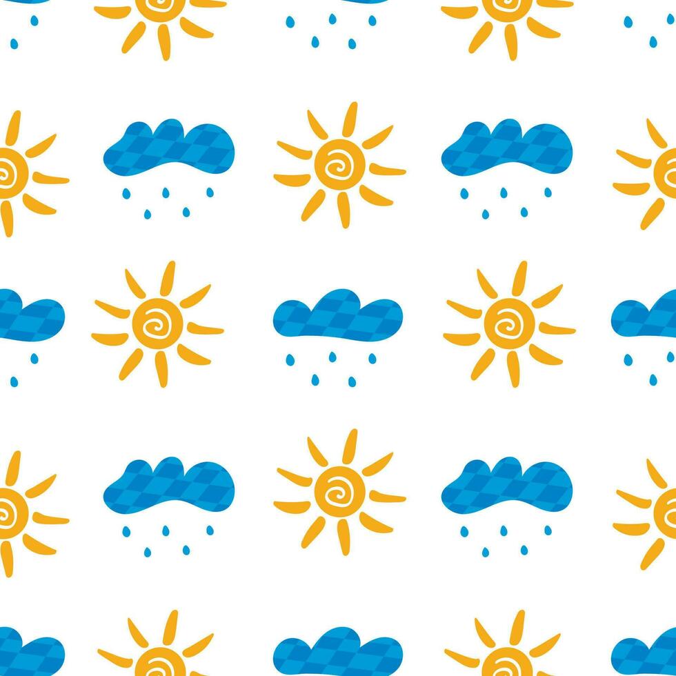 Seamless pattern with rain and sun. Vector