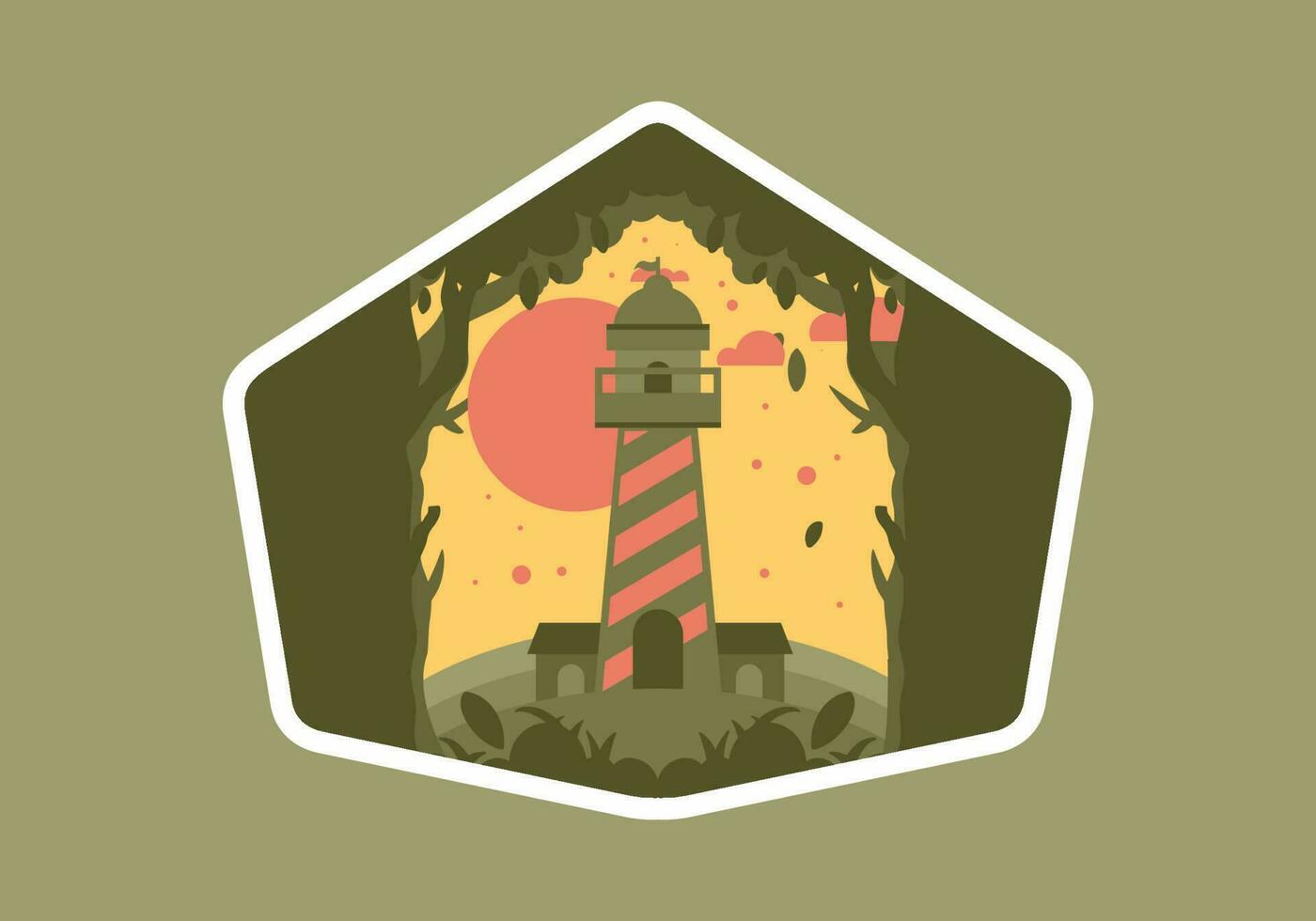 Colorful flat illustration of lighthouse in the forest vector