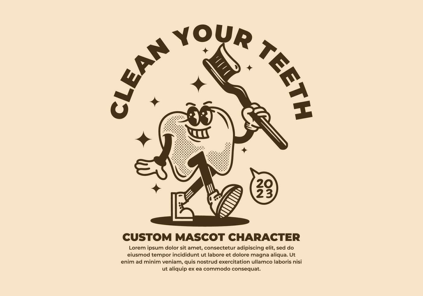 Vintage mascot character of tooth holding a tooth brush vector