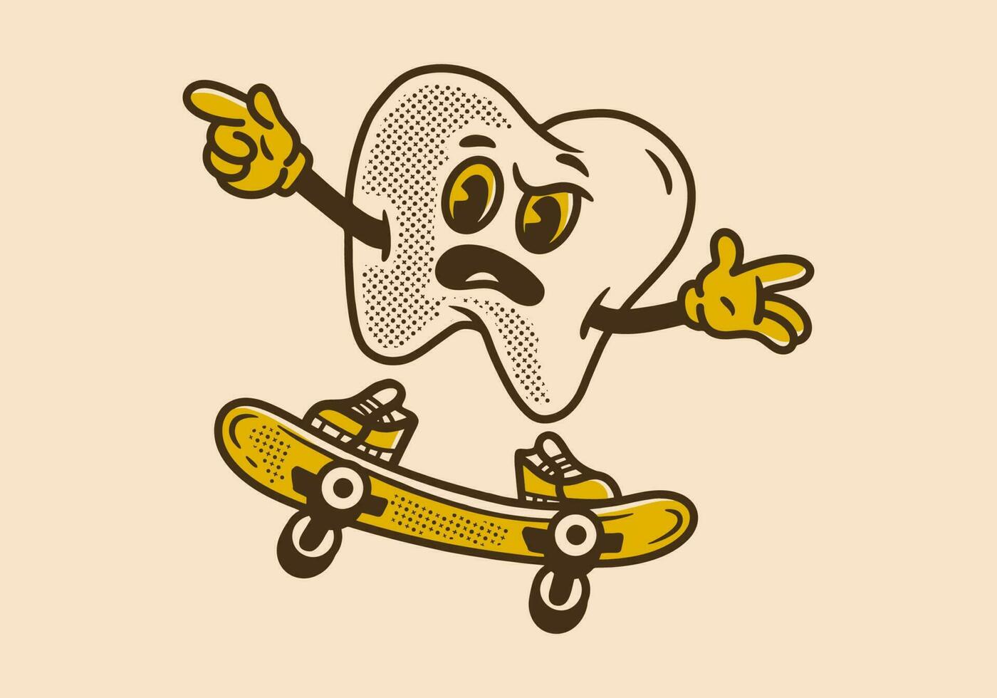 Mascot character of tooth jumping on skateboard vector