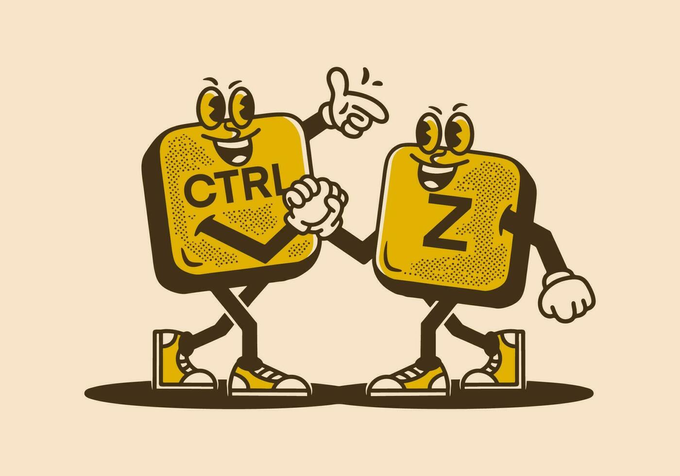 Vintage mascot character of control Z button vector