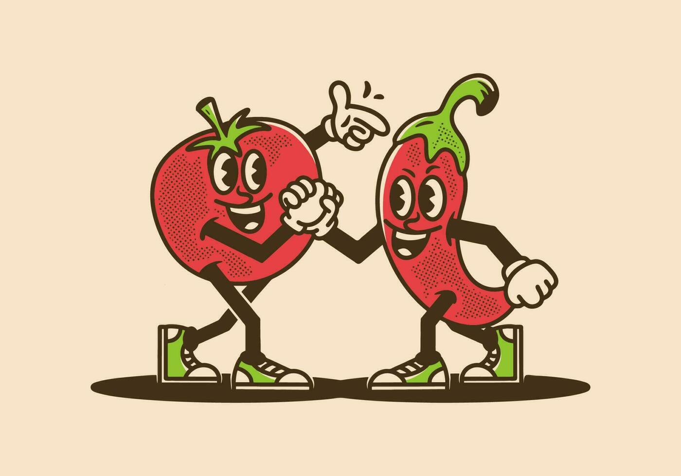 Clásico personaje diseño de tomate y chile vector