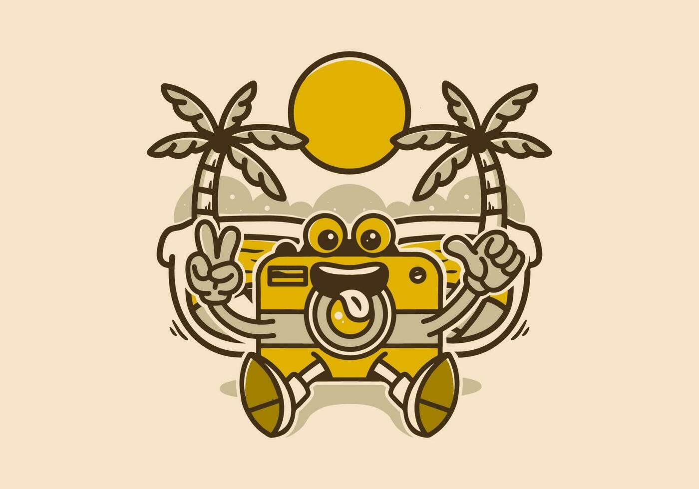 Mascot character of camera on the beach vector